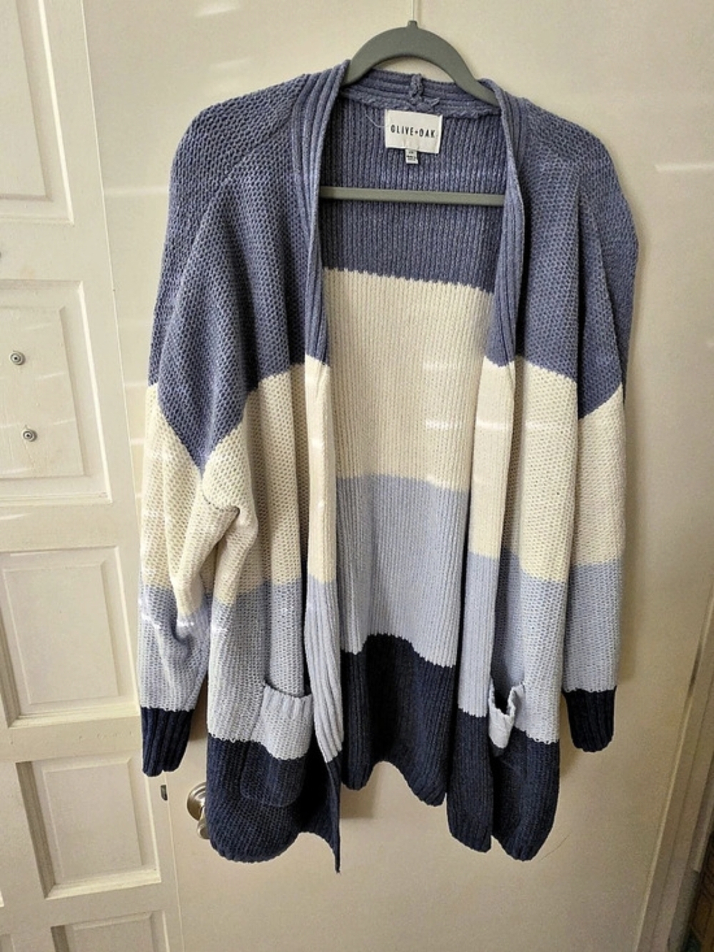 Olive + Oak Color Block Cardigan in Blue & Cream Size 2X Like New